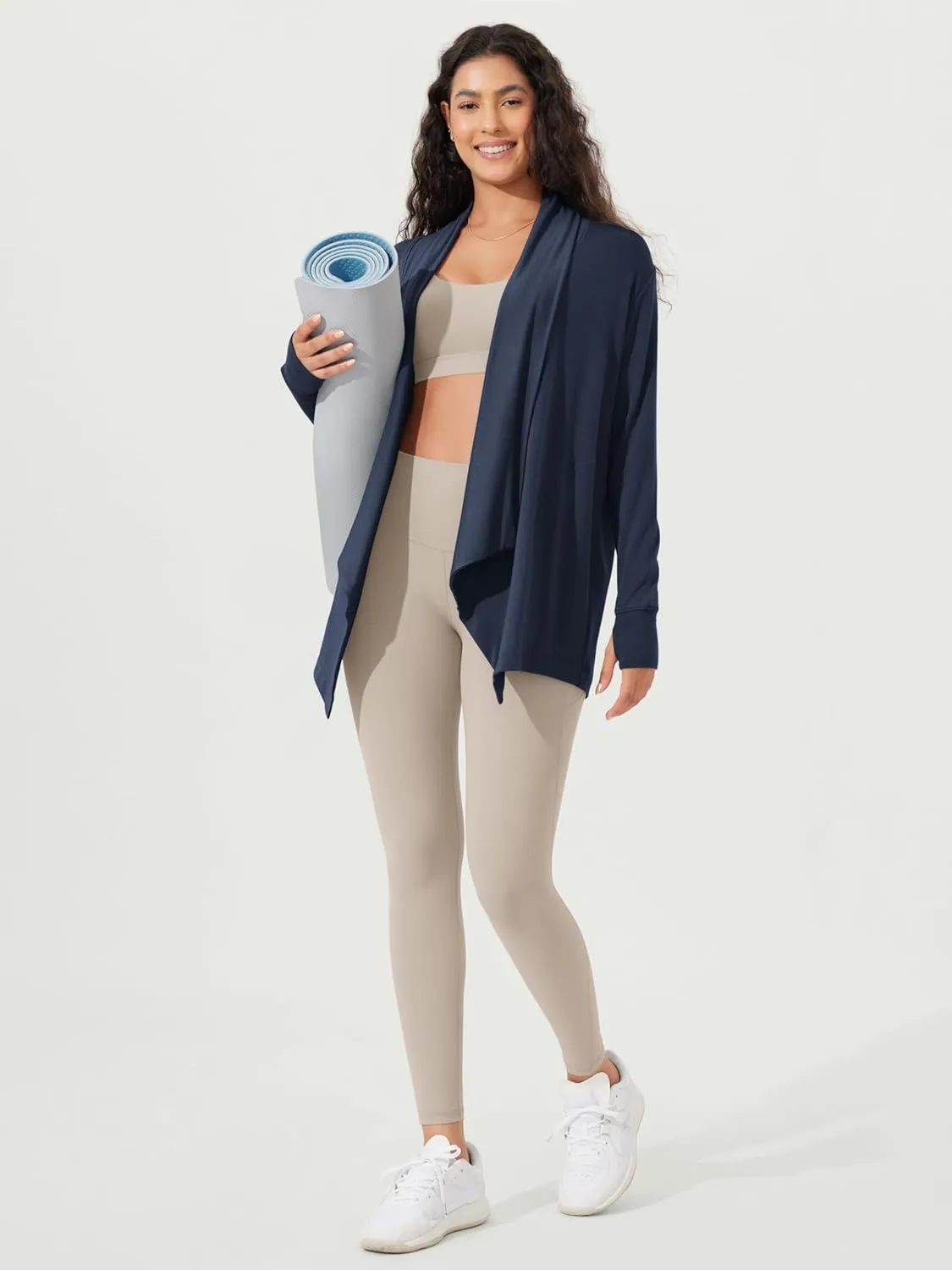 ODODOS Women's Drape Open Front Cardigans Cozy Soft Long Sleeve Casual Wrap Outerwear with Pockets Thumb Hole