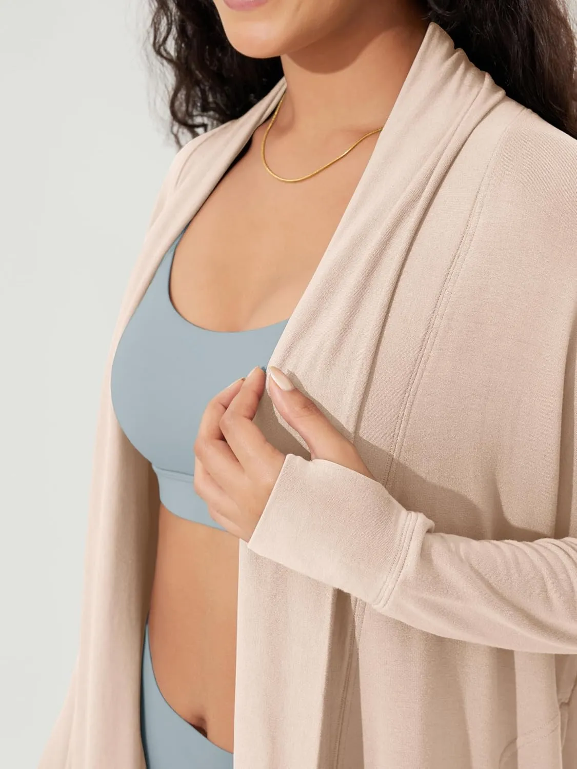 ODODOS Women's Drape Open Front Cardigans Cozy Soft Long Sleeve Casual Wrap Outerwear with Pockets Thumb Hole