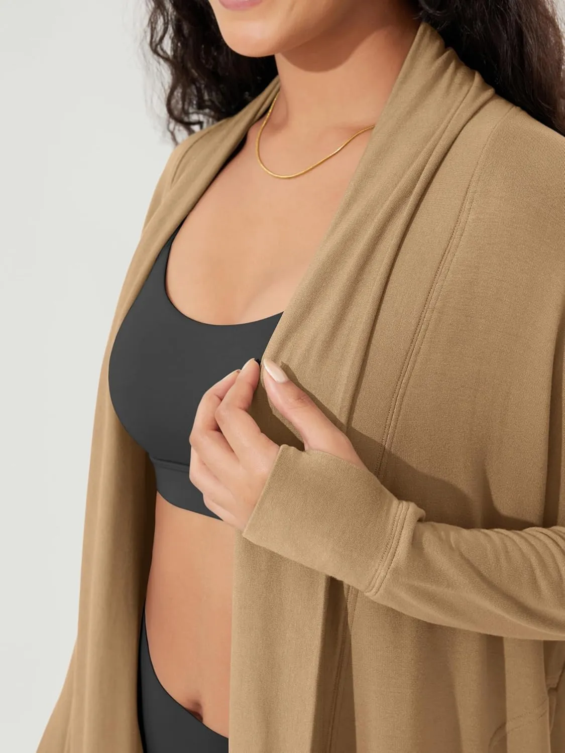 ODODOS Women's Drape Open Front Cardigans Cozy Soft Long Sleeve Casual Wrap Outerwear with Pockets Thumb Hole