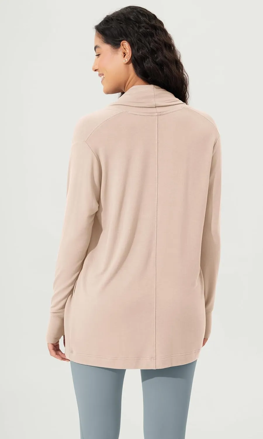 ODODOS Women's Drape Open Front Cardigans Cozy Soft Long Sleeve Casual Wrap Outerwear with Pockets Thumb Hole