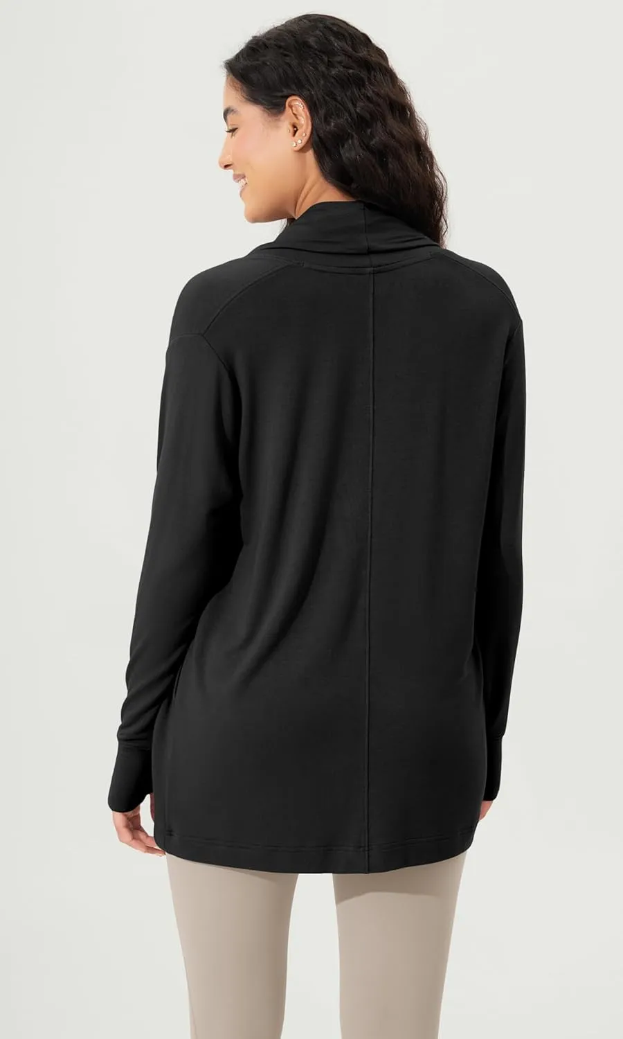 ODODOS Women's Drape Open Front Cardigans Cozy Soft Long Sleeve Casual Wrap Outerwear with Pockets Thumb Hole