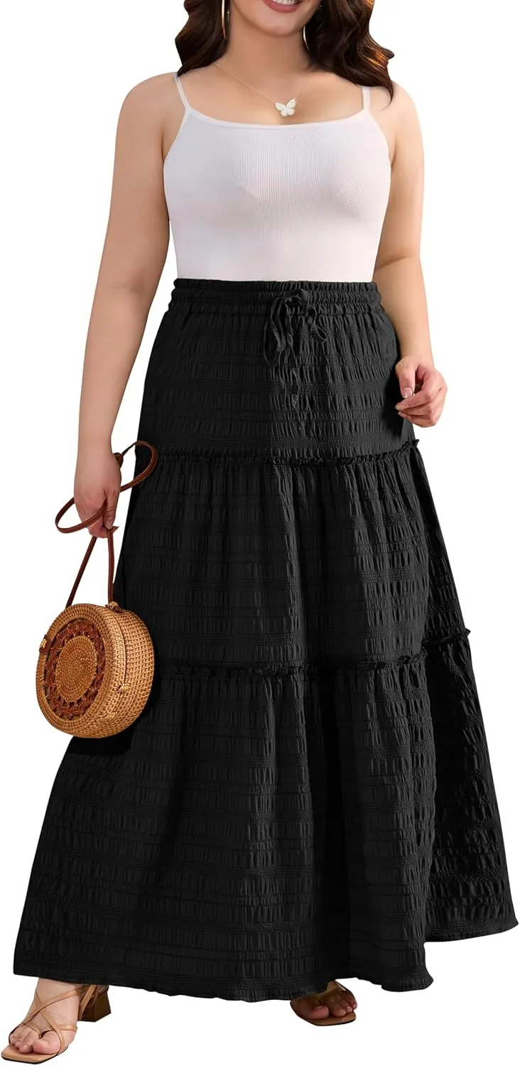 Othyroce Womens Plus Size Casual High Waist Tie Paisley Floral Print Long Maxi Skirt L-4X