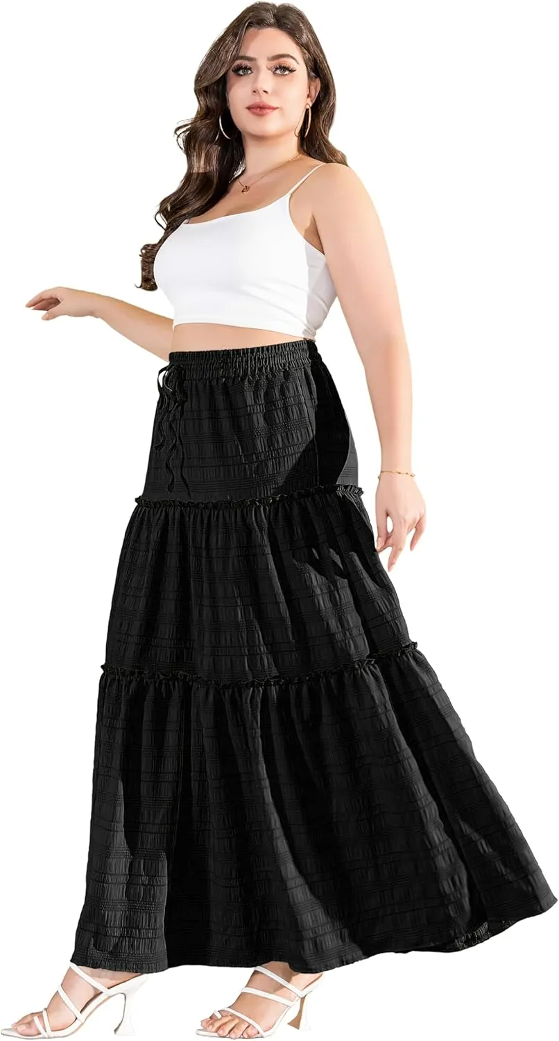 Othyroce Womens Plus Size Casual High Waist Tie Paisley Floral Print Long Maxi Skirt L-4X