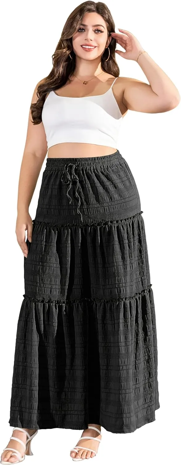 Othyroce Womens Plus Size Casual High Waist Tie Paisley Floral Print Long Maxi Skirt L-4X