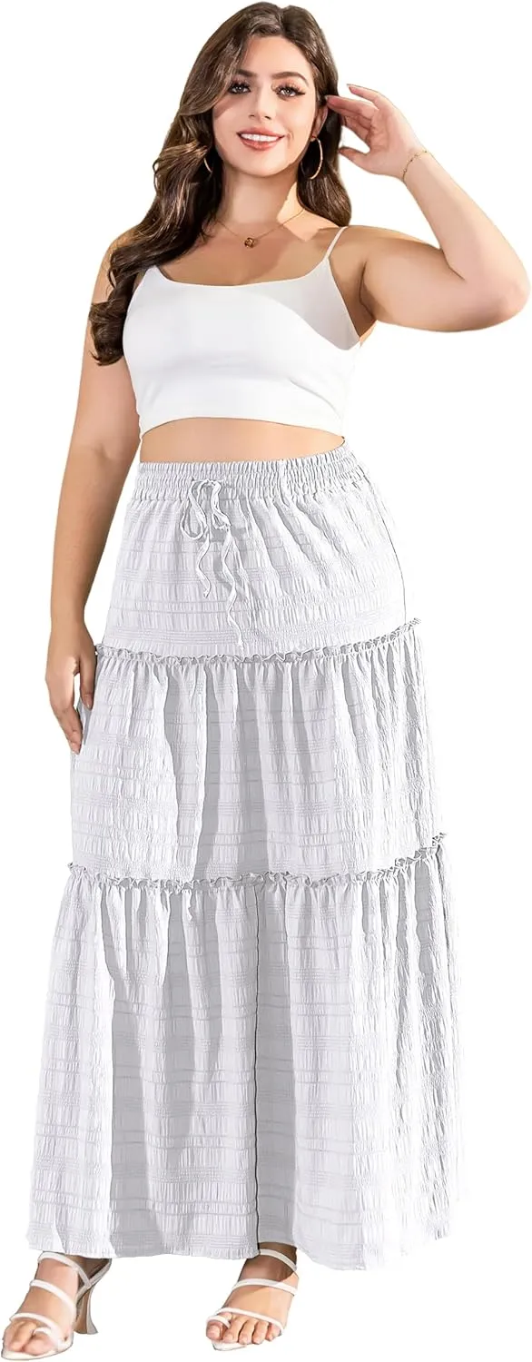 Othyroce Womens Plus Size Casual High Waist Tie Paisley Floral Print Long Maxi Skirt L-4X