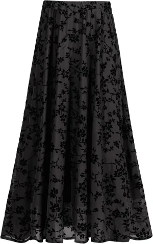 Othyroce Women's Plus Size Maxi Skirt A-Line Floral High Waisted Flowy Summer Long Skirt 3D Posy Double-Layered Midi Skirt