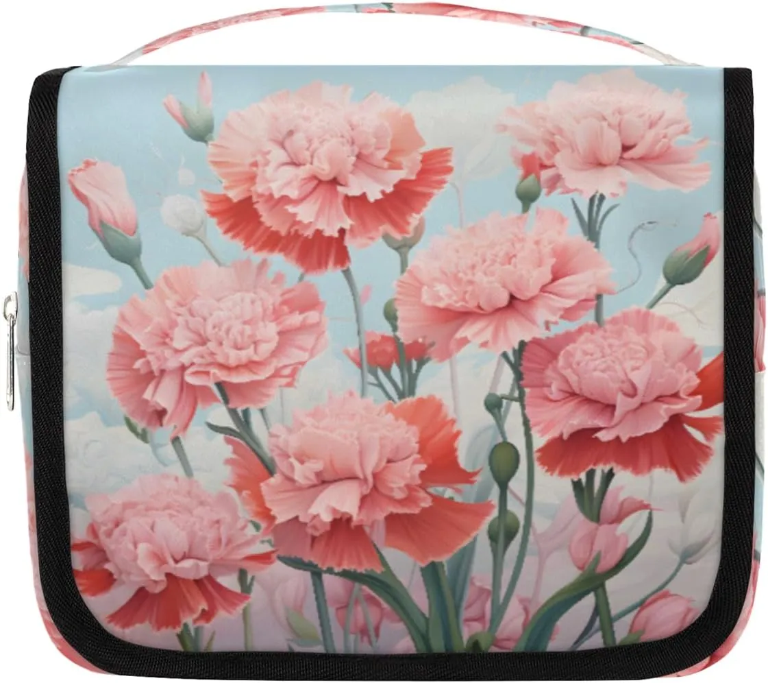 Painting Flowers Hanging Travel Toiletry Bag Kit Makeup Case Cosmetics Organizer Pinks Floral Toiletry Bag for Women Make up Accessories Shampoo Body Cream Brushes Set