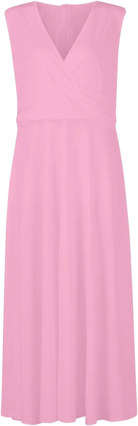 Palaver Summer Dresses for Women 2025 Elegant Wrap V Neck Sleeveless Maxi Dress Print Flowy Beach Vacation Sundresses