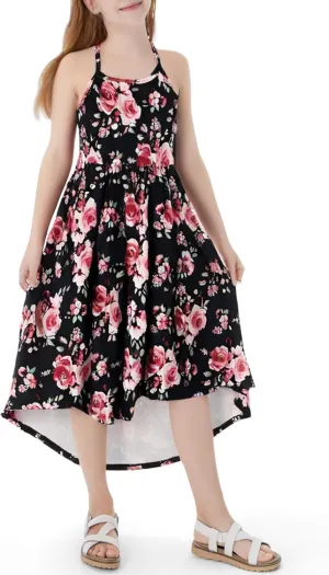 PATPAT Girl's Summer Cami Dresses Sundress Casual Floral Beach Hawaii Holiday Dresses 5-12 Years