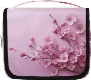 Peach Blossom Hanging Travel Toiletry Bag Kit Makeup Case Cosmetics Organizer Flowers Toiletry Bag for Women Make up Accessories Shampoo Body Cream Brushes Set