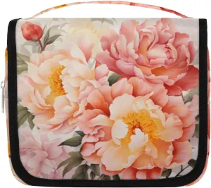 Peony Hanging Travel Toiletry Bag Kit Makeup Case Cosmetics Organizer Peony Flowers Toiletry Bag for Women Make up Accessories Shampoo Body Cream Brushes Set
