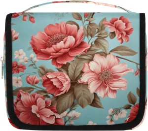 Peony Roses Hanging Travel Toiletry Bag Kit Makeup Case Cosmetics Organizer Floral Toiletry Bag for Women Make up Accessories Shampoo Body Cream Brushes Set