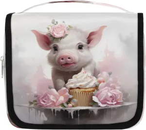 Pig Floral Hanging Travel Toiletry Bag Kit Makeup Case Cosmetics Organizer Piggy Piglet Toiletry Bag for Women Make up Accessories Shampoo Body Cream Brushes Set
