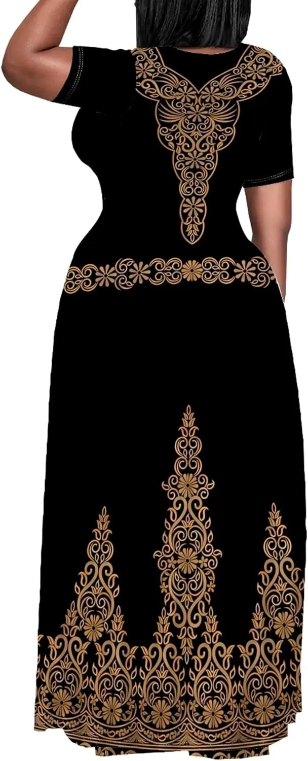 PinkPatty Plus Size Maxi Dress for Women Summer Casual Short Sleeve Tshirt Dresses with Pockets (XL-6XL)