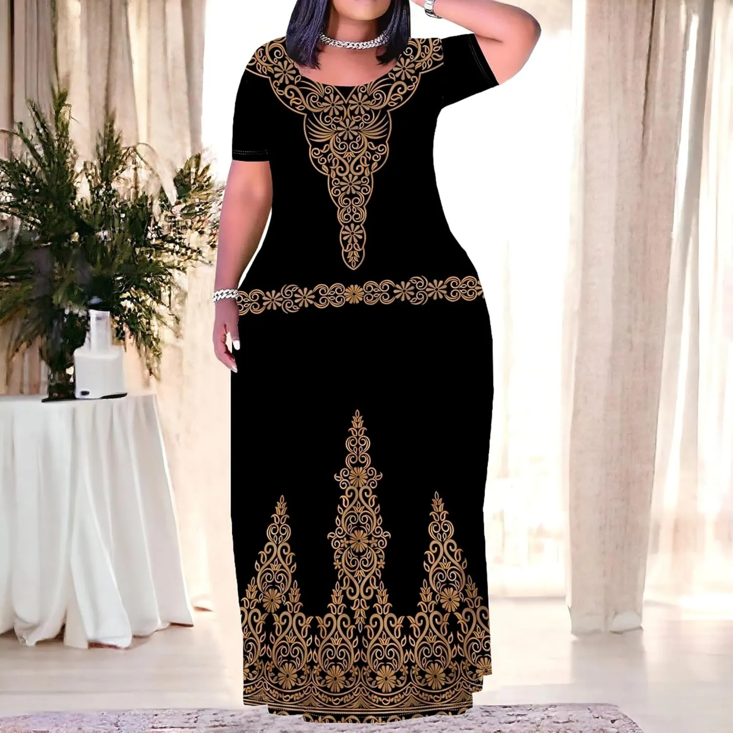PinkPatty Plus Size Maxi Dress for Women Summer Casual Short Sleeve Tshirt Dresses with Pockets (XL-6XL)