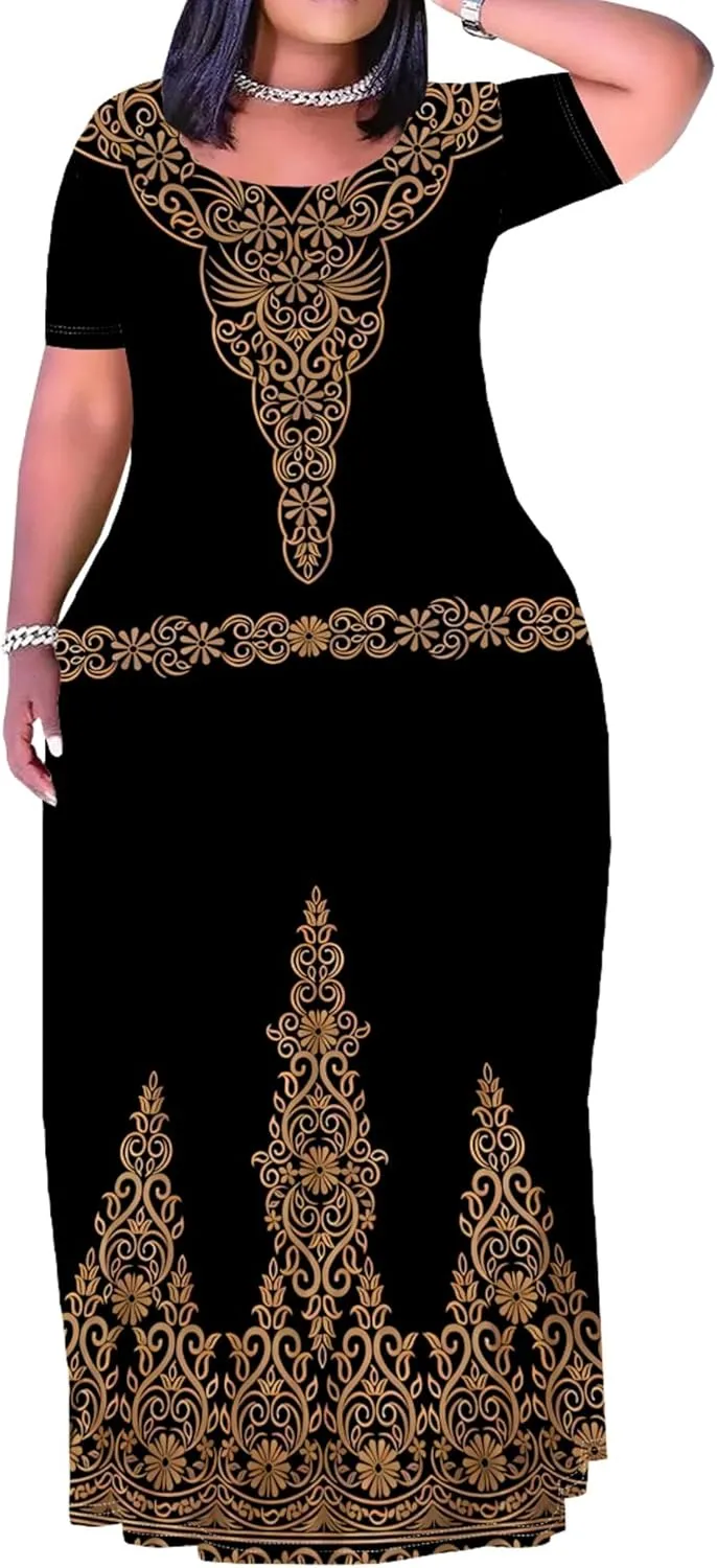 PinkPatty Plus Size Maxi Dress for Women Summer Casual Short Sleeve Tshirt Dresses with Pockets (XL-6XL)