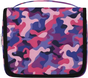 Pinks Blue Camouflage Hanging Travel Toiletry Bag Kit Makeup Case Cosmetics Organizer Camo Toiletry Bag for Women Make up Accessories Shampoo Body Cream Brushes Set