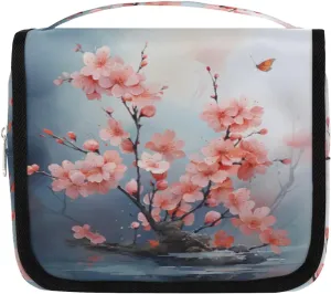 Pinks Cherry Blossom Hanging Travel Toiletry Bag Kit Makeup Case Cosmetics Organizer Landscape Toiletry Bag for Women Make up Accessories Shampoo Body Cream Brushes Set