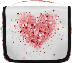 Pinks Heart Valentine's Day Hanging Travel Toiletry Bag Kit Makeup Case Cosmetics Organizer Toiletry Bag for Women Make up Accessories Shampoo Body Cream Brushes Set
