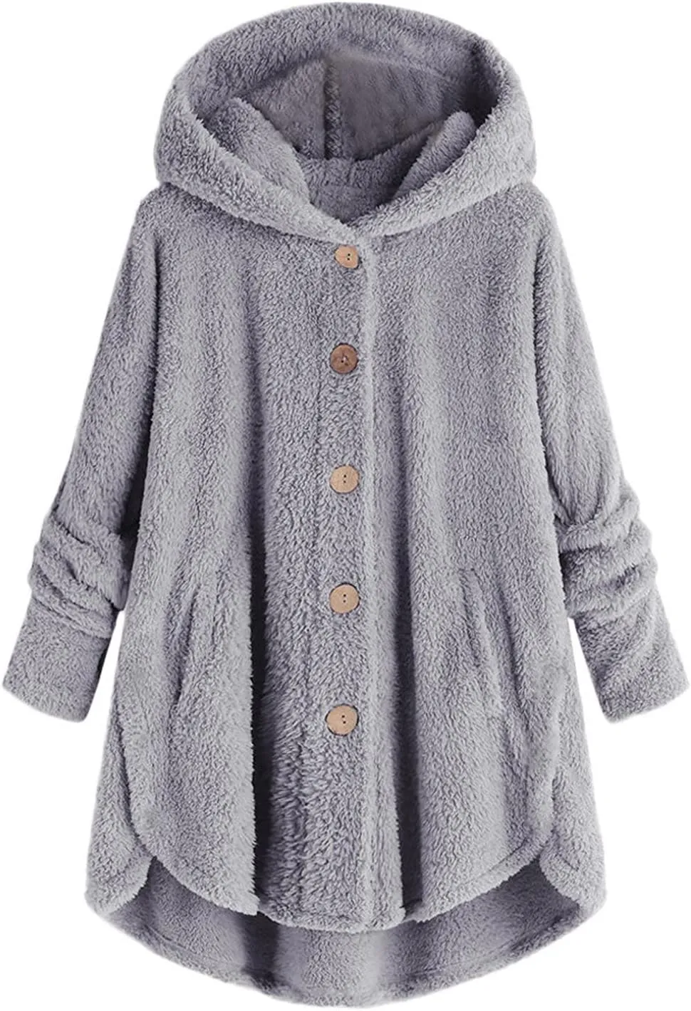 Plus Size Cardigan for Women Loose Button Down Hooded Sweater Long Sleeve Solid Fuzzy Jacket Coat 2024 Fall Winter