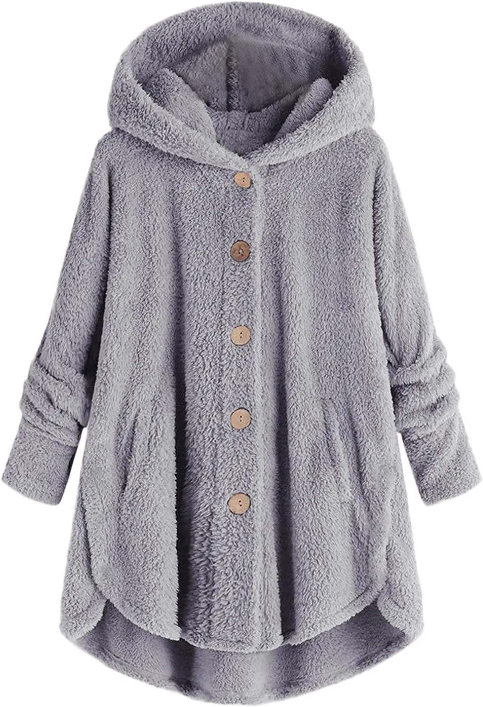 Plus Size Cardigan for Women Loose Button Down Hooded Sweater Long Sleeve Solid Fuzzy Jacket Coat 2024 Fall Winter
