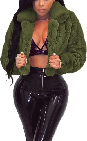RAMOUG Womens Winter Outerwear Faux Fur Long Sleeve Crop Jacket Shaggy Coat Open Front Cardigans