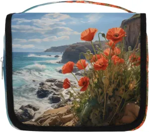 Red Flowers Hanging Travel Toiletry Bag Kit Makeup Case Cosmetics Organizer Atlantic Coast Toiletry Bag for Women Make up Accessories Shampoo Body Cream Brushes Set