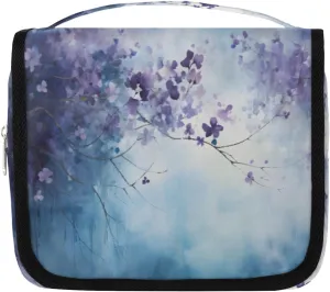Romantic Flower Hanging Travel Toiletry Bag Kit Makeup Case Cosmetics Organizer Floral Purple Toiletry Bag for Women Make up Accessories Shampoo Body Cream Brushes Set