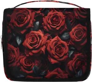Rose Red Hanging Travel Toiletry Bag Kit Makeup Case Cosmetics Organizer Flowers Toiletry Bag for Women Make up Accessories Shampoo Body Cream Brushes Set