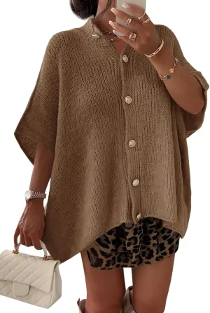 Saodimallsu Womens Oversized Cardigan Sweaters Short Sleeve Button Down Casual Lightweight Loose Knit Trendy Cardigans
