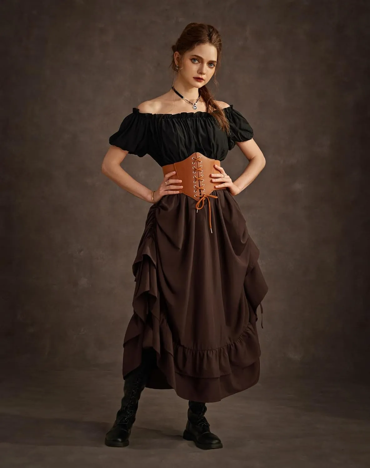 Scarlet Darkness Women Renaissance Skirt Medieval Ruffle Layered Maxi Skirts