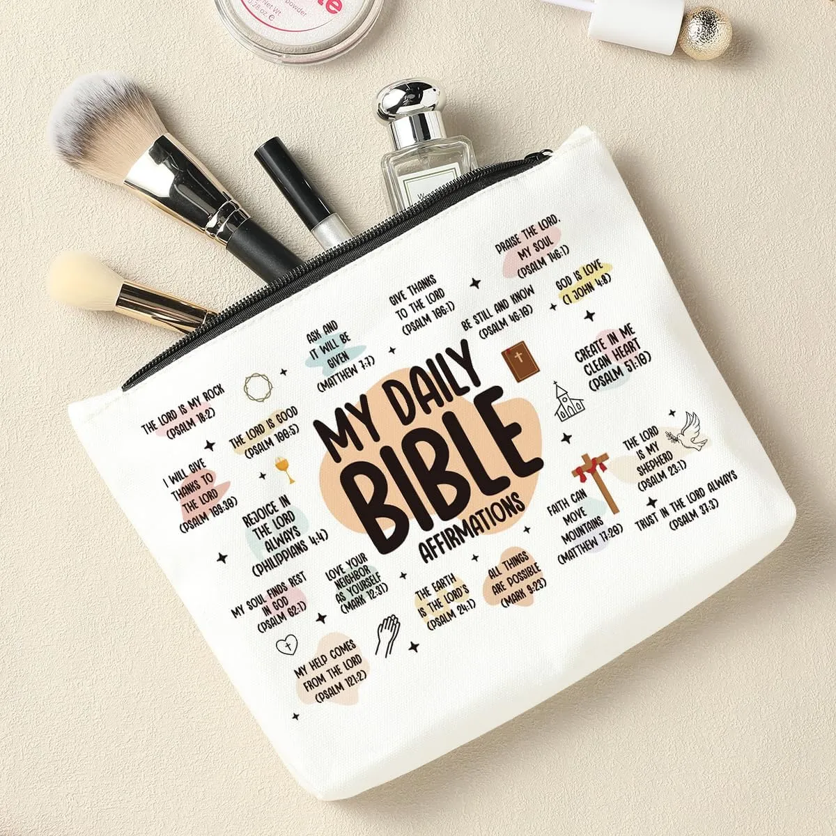 Scripture Bible Verse Makeup Bag Cosmetic Bag, Faith Christian Gifts for Women, Mental Health Gifts, Inspirational Gifts for Women, Positive Affirmations, Gifts for Sister Friend Mothers Day Birthday