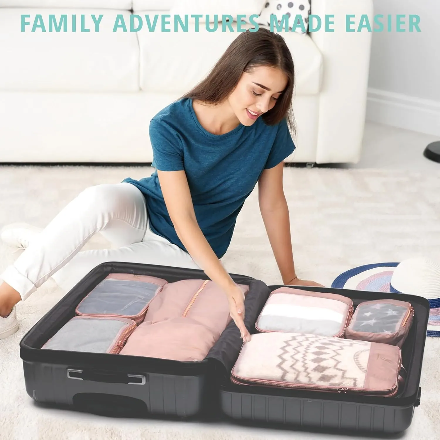 See Through Expandable Compression Packing Cubes, Mesh Travel Packing Cubes for Suitcases, Lightweight Organizers Bag Set for Travel Essentials for Luggage