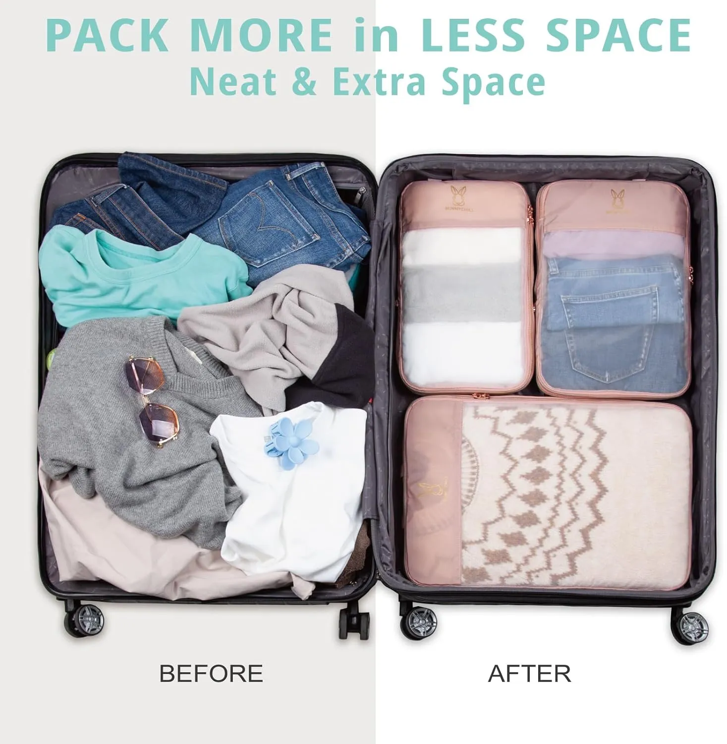 See Through Expandable Compression Packing Cubes, Mesh Travel Packing Cubes for Suitcases, Lightweight Organizers Bag Set for Travel Essentials for Luggage