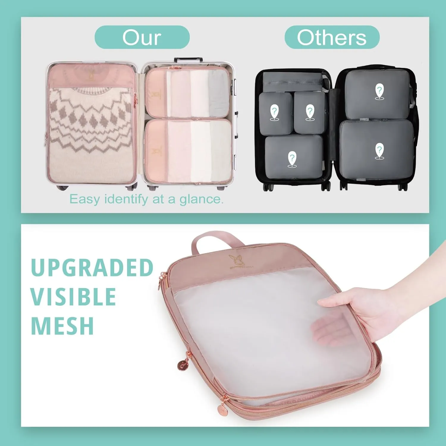 See Through Expandable Compression Packing Cubes, Mesh Travel Packing Cubes for Suitcases, Lightweight Organizers Bag Set for Travel Essentials for Luggage
