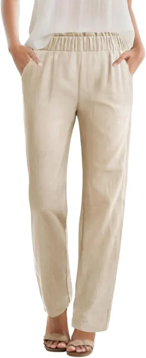 SEMARO Womens Casual High Waisted Linen Feel Pants Tapered Vacation Lounge Pants Trousers with Pockets
