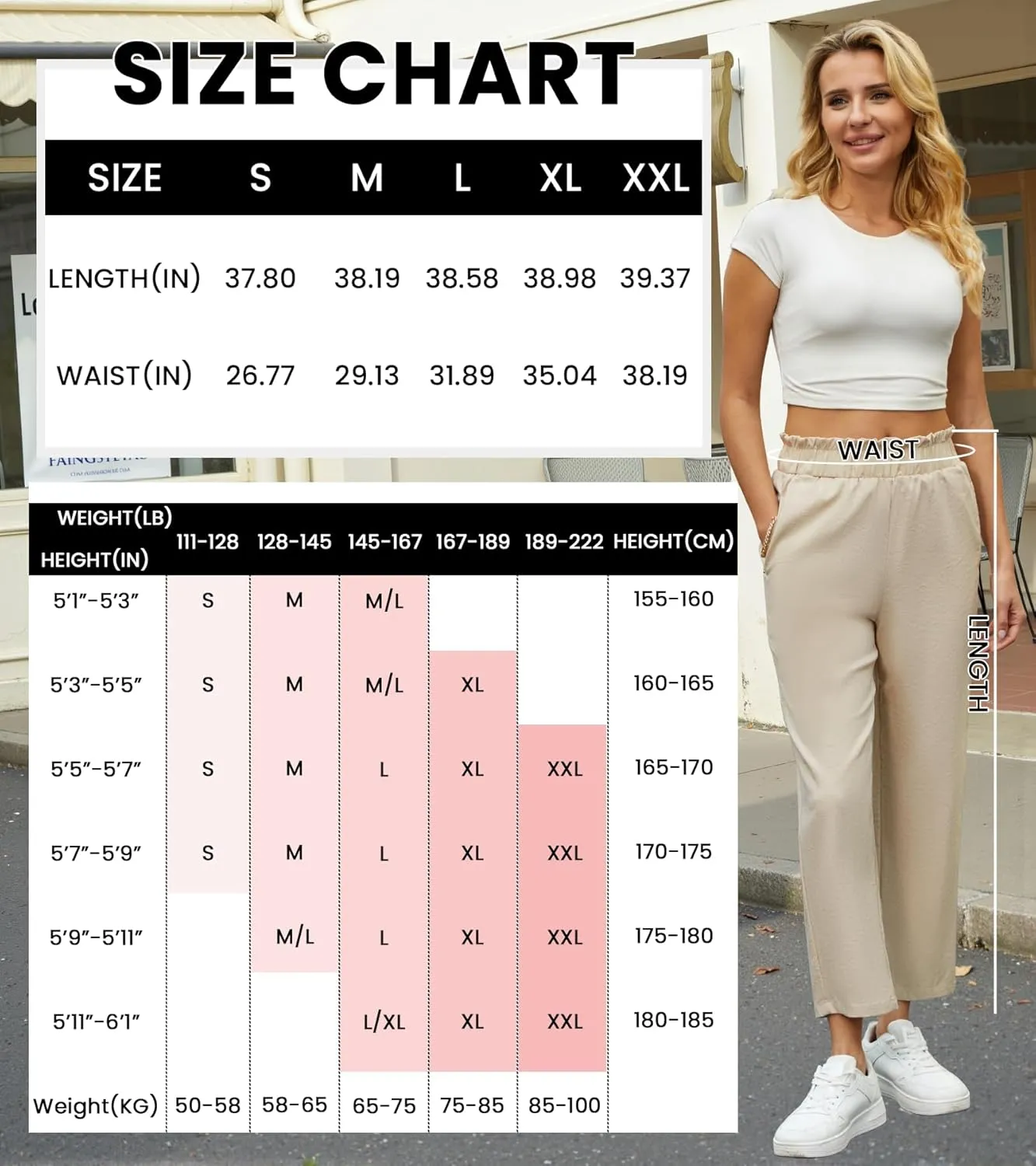 SEMARO Womens Casual High Waisted Linen Feel Pants Tapered Vacation Lounge Pants Trousers with Pockets