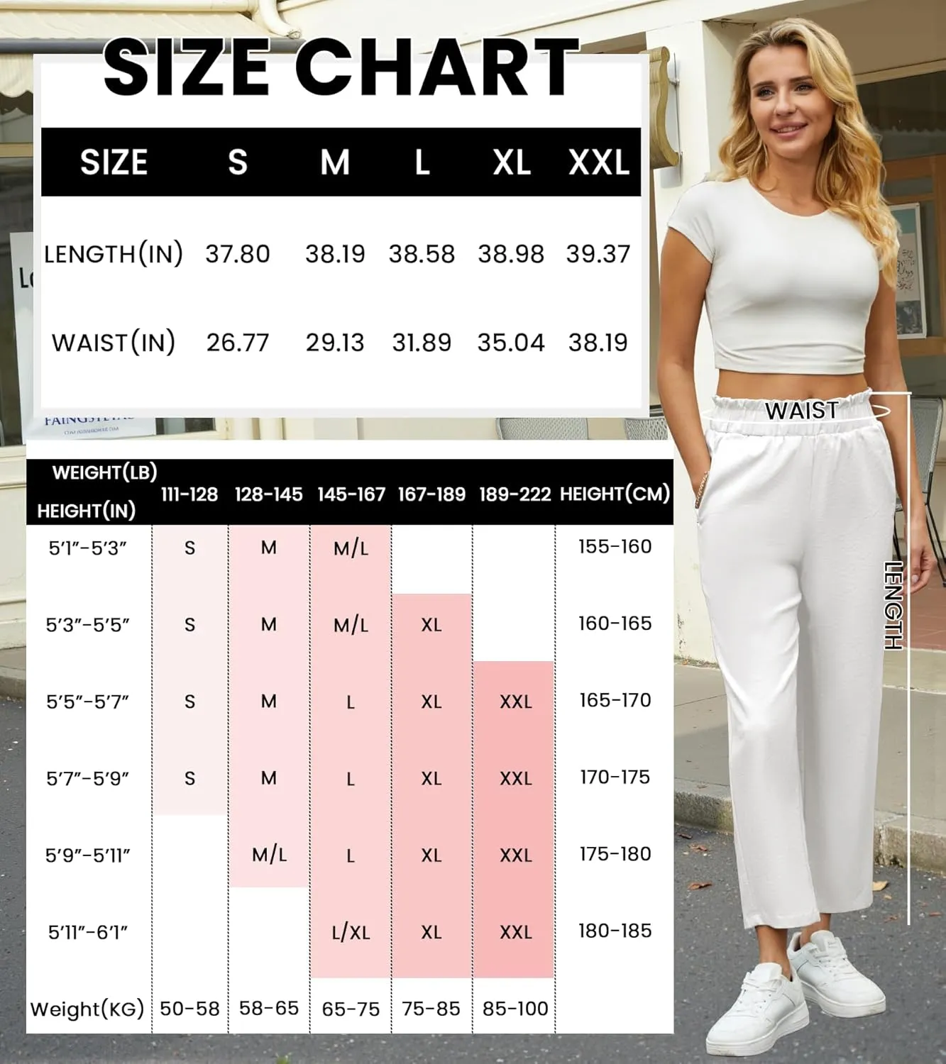 SEMARO Womens Casual High Waisted Linen Feel Pants Tapered Vacation Lounge Pants Trousers with Pockets