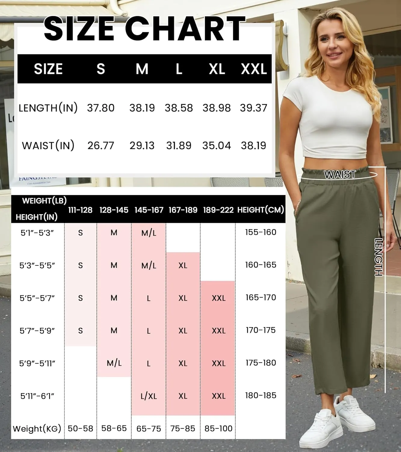 SEMARO Womens Casual High Waisted Linen Feel Pants Tapered Vacation Lounge Pants Trousers with Pockets