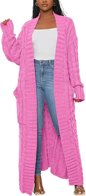 SHINFY Women Long Sleeve Open Front Knit Long Cardigan Casual Knitted Maxi Sweater Coat Outwear with Pockets