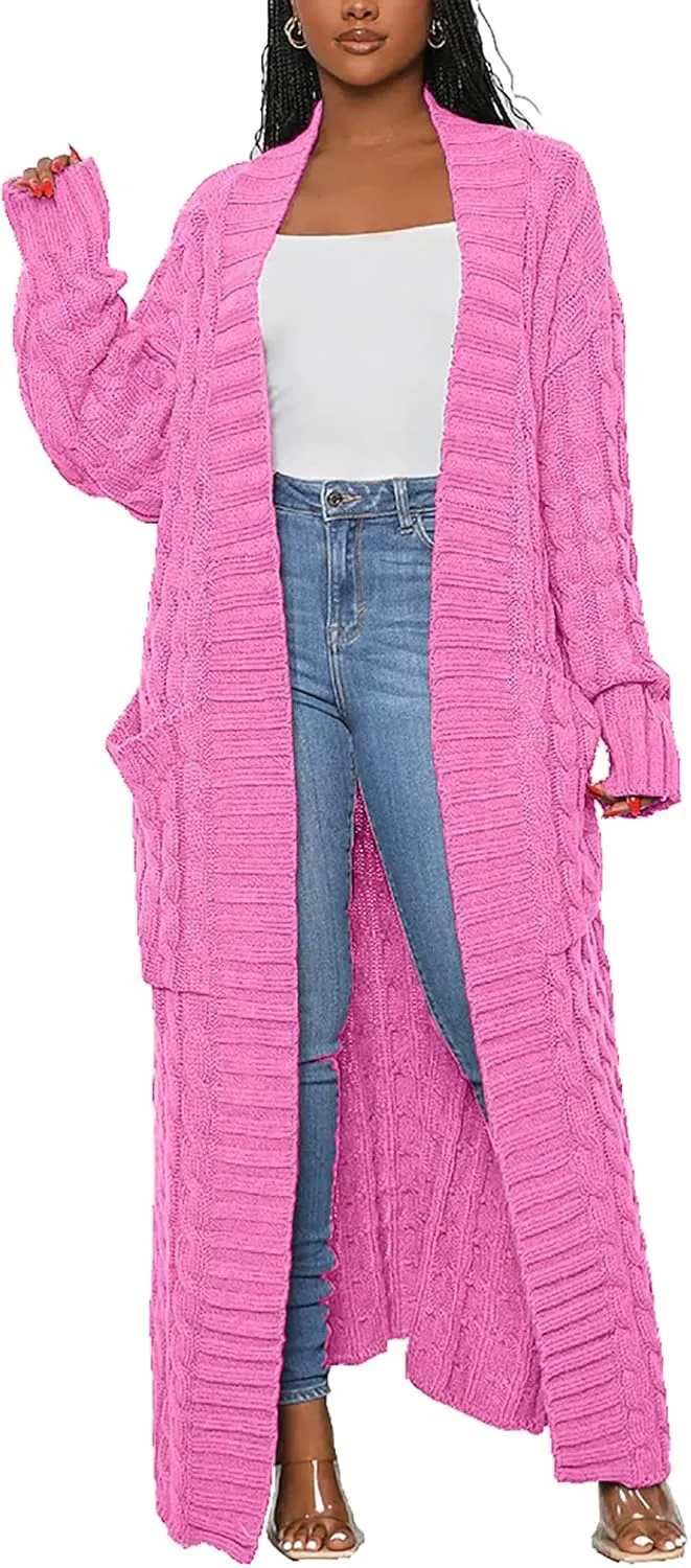 SHINFY Women Long Sleeve Open Front Knit Long Cardigan Casual Knitted Maxi Sweater Coat Outwear with Pockets