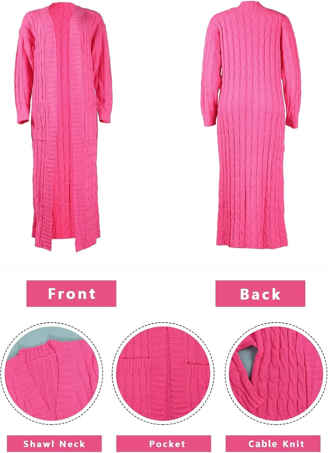 SHINFY Women Long Sleeve Open Front Knit Long Cardigan Casual Knitted Maxi Sweater Coat Outwear with Pockets