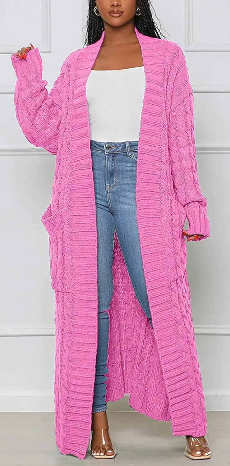 SHINFY Women Long Sleeve Open Front Knit Long Cardigan Casual Knitted Maxi Sweater Coat Outwear with Pockets