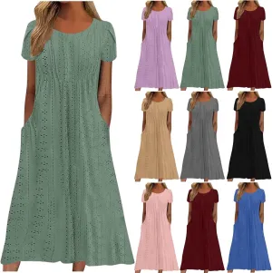 Shirt Dresses for Women Eyelet Casual Summer Boho Flowy Maxi Dresses Vacation Beach Outfits Trendy Clothing 2025
