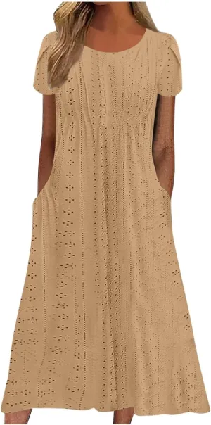 Shirt Dresses for Women Eyelet Casual Summer Boho Flowy Maxi Dresses Vacation Beach Outfits Trendy Clothing 2025