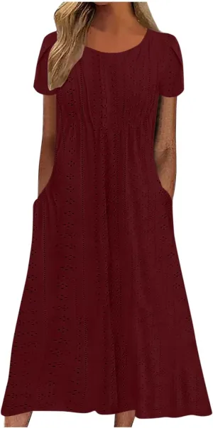 Shirt Dresses for Women Eyelet Casual Summer Boho Flowy Maxi Dresses Vacation Beach Outfits Trendy Clothing 2025