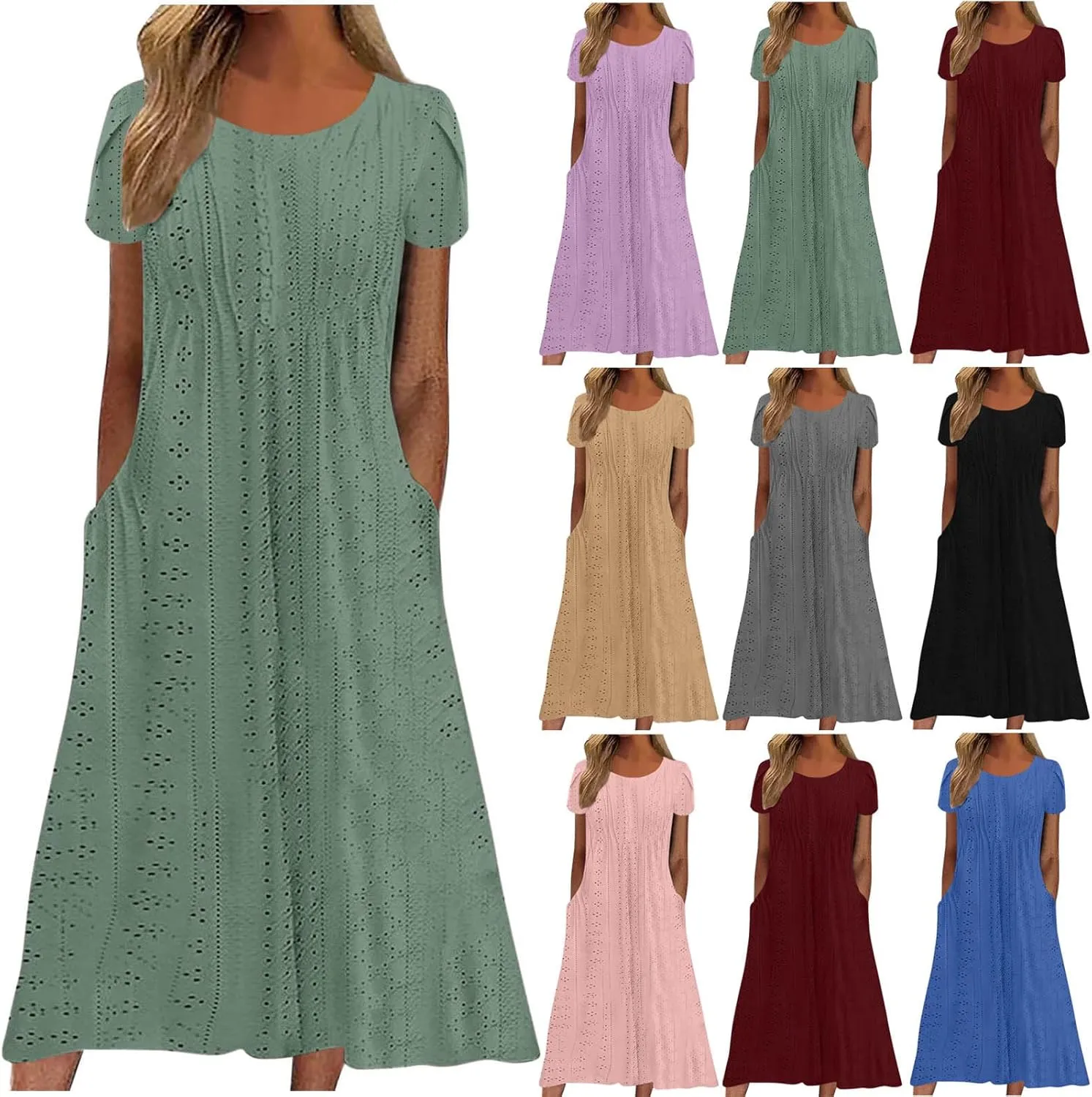 Shirt Dresses for Women Eyelet Casual Summer Boho Flowy Maxi Dresses Vacation Beach Outfits Trendy Clothing 2025