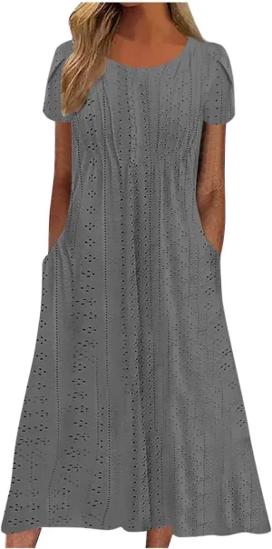 Shirt Dresses for Women Eyelet Casual Summer Boho Flowy Maxi Dresses Vacation Beach Outfits Trendy Clothing 2025