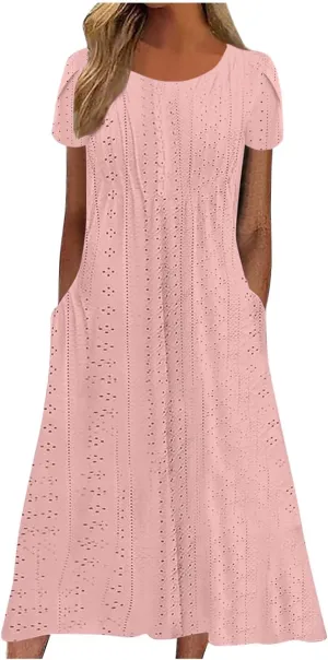 Shirt Dresses for Women Eyelet Casual Summer Boho Flowy Maxi Dresses Vacation Beach Outfits Trendy Clothing 2025