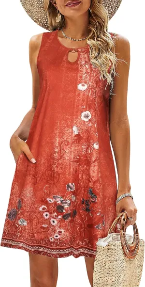 SimpleFun Summer Dresses for Women 2025 Beach Floral Tshirt Sundresses Casual Boho Dress with Pockets